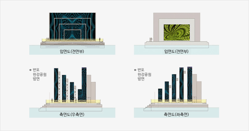 입면도(전면부), 입면부(전면부), 측면도(우측면), 측면도(좌측면)